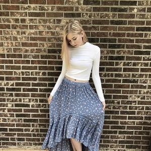 Blue floral high low skirt
